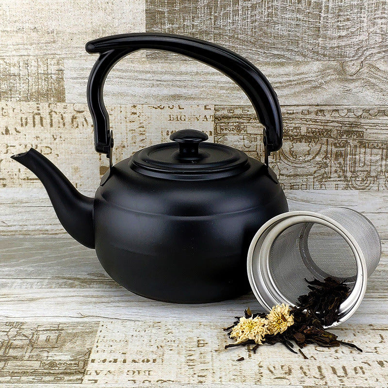 Factory wholesale stainless steel kettle black classic household compact simple teapot restaurant with filter teapot