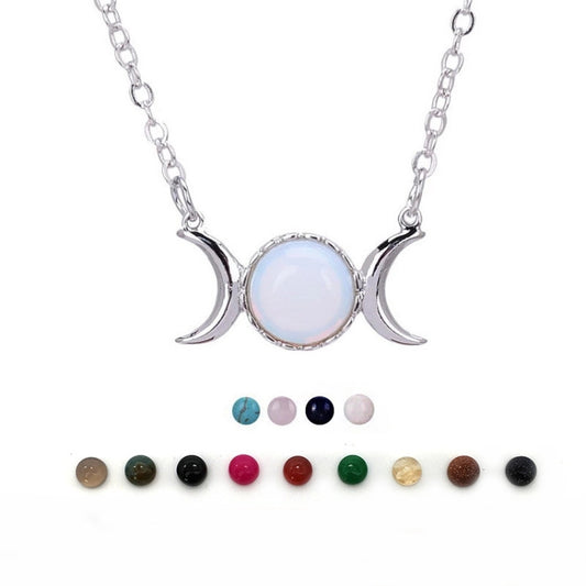 Turquoise Necklace European and American Tiger Eye Stone Choker Stainless Steel Accessories Moon Pendant Women's Non-Fading Gold Clavicle Chain by PDG ibma