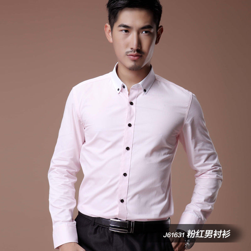 2021 Korean Style Heterochromatic Color Matching Contrasting Collar Long-Sleeved Men's Shirt Slim Fit No-Iron Twill Men's Shirt Personalized Fashion