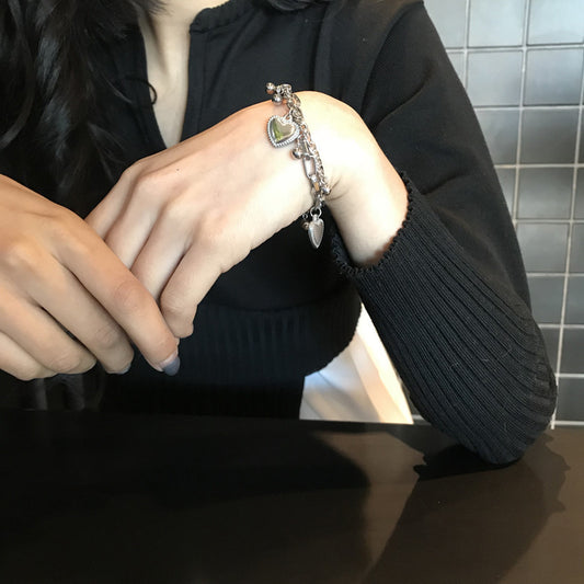 Double Layer Stainless Steel Love Punk Style Silver Color Party Ornament Hand Decoration Bracelet for Women