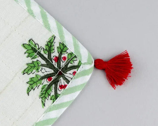 White and Green Palm Print Coasters 100% Cotton India Block Printed Fabric Coasters 5*5 Inch for Coffee Mug Coffee Table