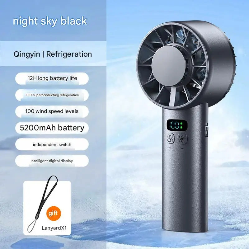 5200mAh Portable Mini Handheld Fan with LED Display Semiconductor Refrigeration 100 Speeds USB Rechargeable Battery Outdoor Fan