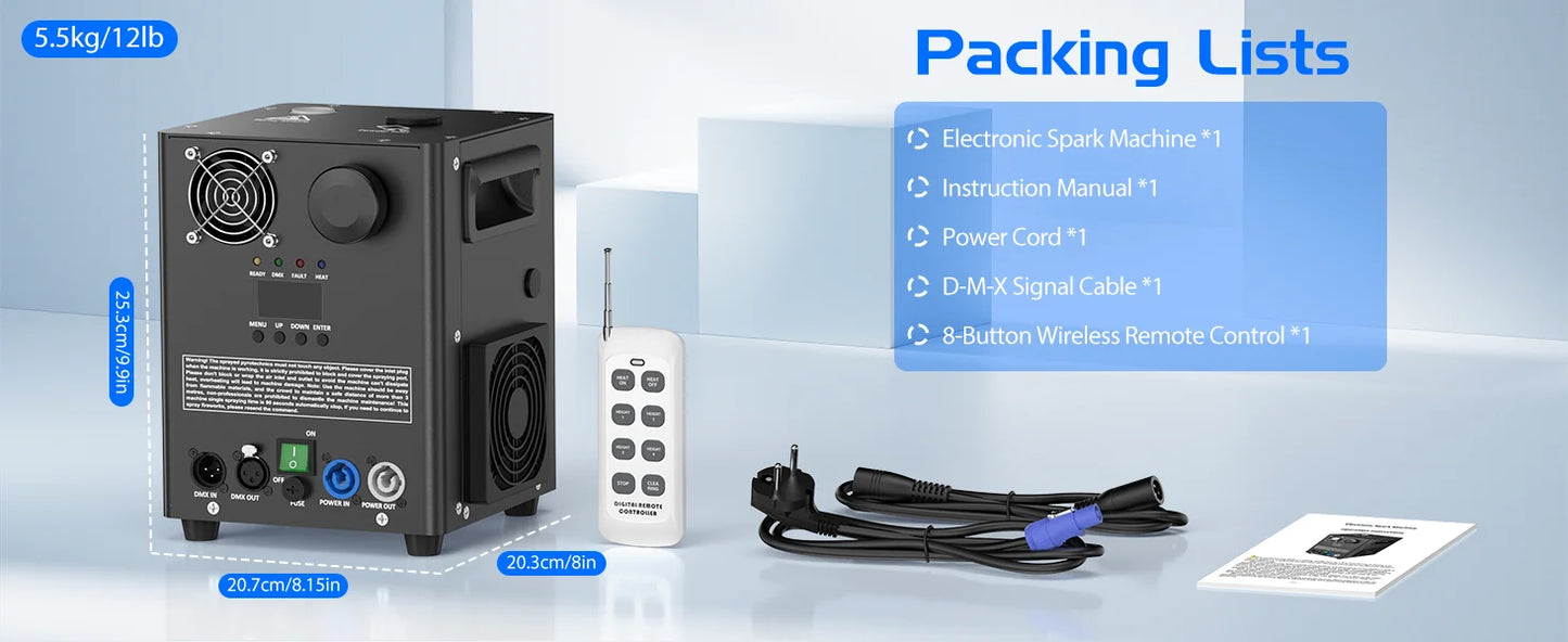 Fieryzeal 800W Cold Spark Machine Stage Equipment Cold Flame Sprayer Electronic Spark Machine DMX Control for DJ Party Wedding