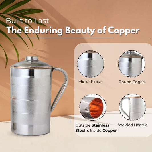 Wholesale 100% Pure Copper Steel Jug Handle Glasses Trendy Indian Design for Kitchen Decor Water Jug Use Tea Pots & Kettles