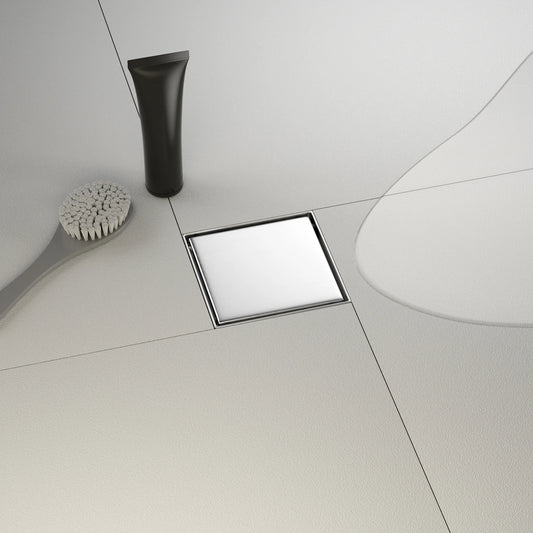 US Dropshipping 4x4 Inch Brushed Stainless Steel Square Floor Drain with Tile Insert Cover by PDG ibma