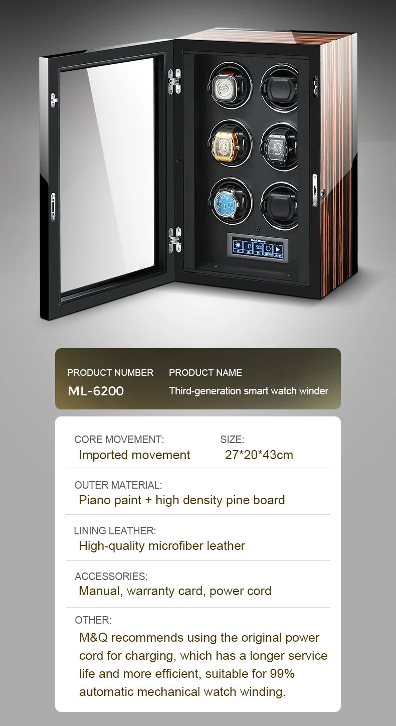 Watch Winder Station for Winding 9 Automatic Safe Watches with LCD Touchscreen Display
