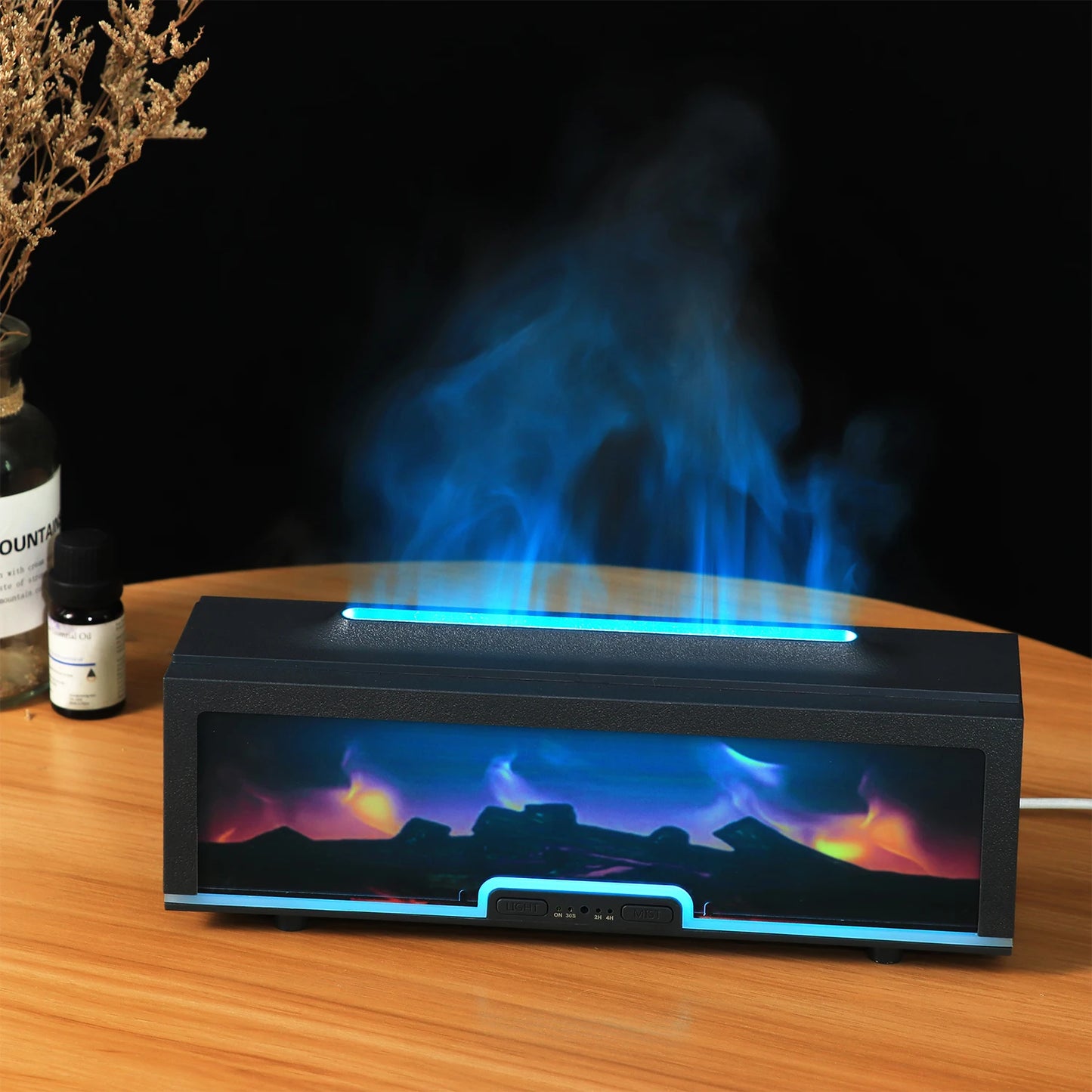 Fireplace Diffusor Match Flame Humidifier Essential Oil Diffuser Flame Home Commercial LED Light Air Humidifier Cool Mist