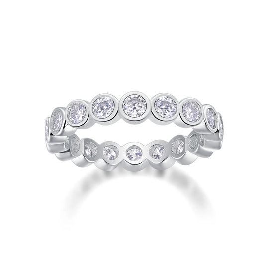 Female 925 Sterling Silver Luxury Women Fine Jewelry Rings Rhodium Plated Rings Bezel Setting Moissanite Eternity Rings