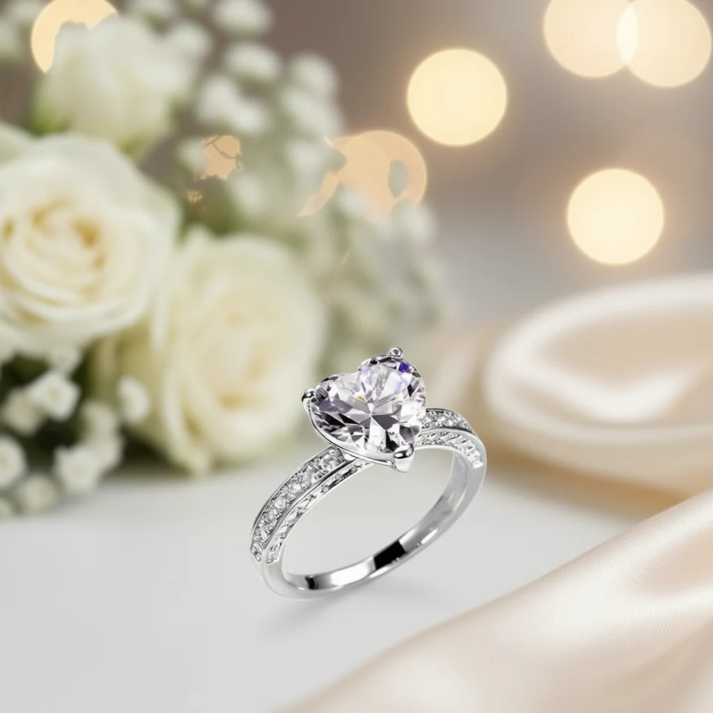 Romantic Heart Cut Diamond Engagement Ring for Women in White Gold with Natural Diamonds G Color F516