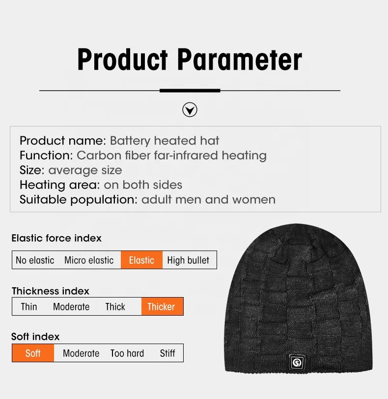 7.4V 2200mAh Rechargeable Battery Heated Hat Winter Warm Heating Hat Cold Weather Thermal Beanies Heated Hat for Men Women