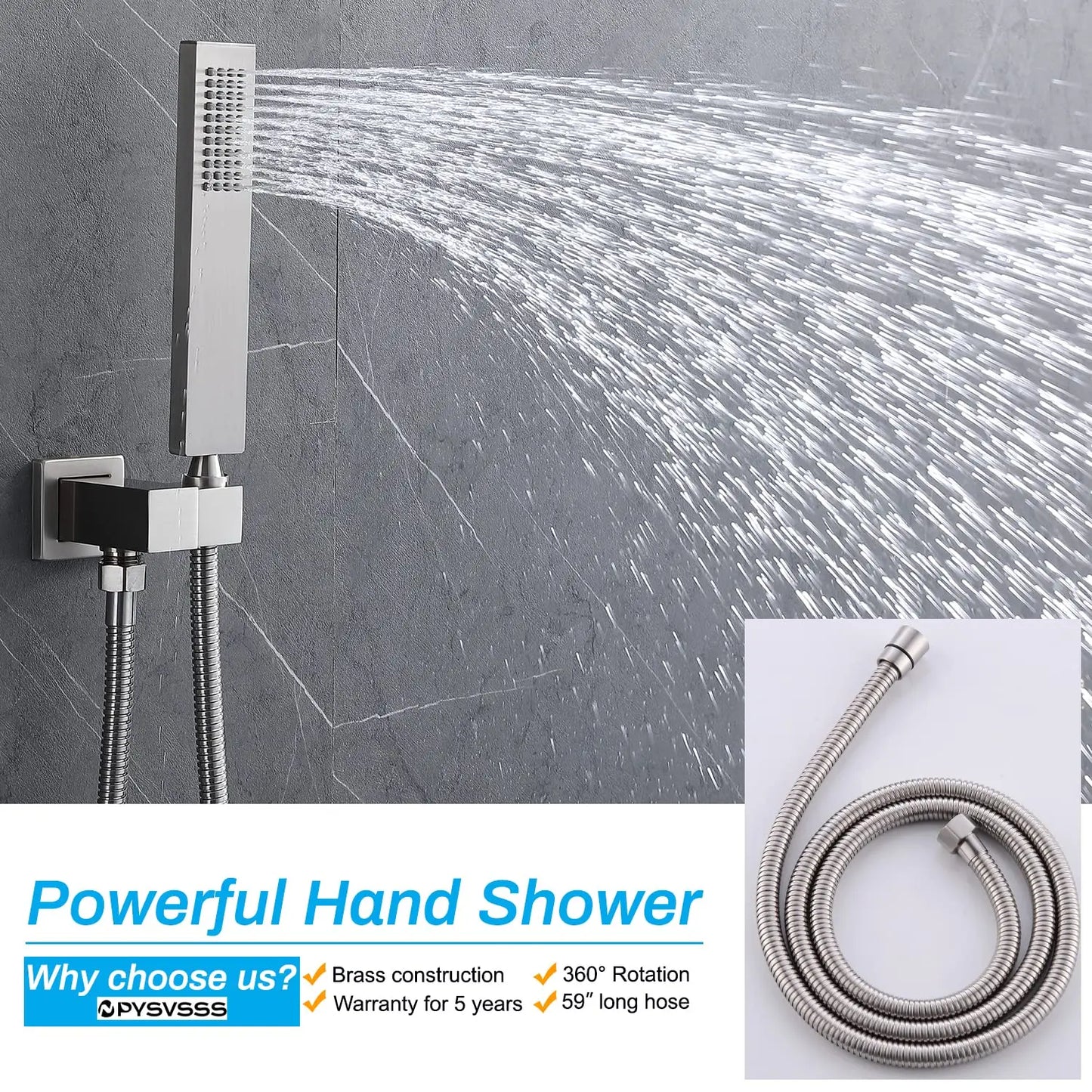 3-Function Thermostatic Rainfall Shower System Soft/Jet Ceramic Brass Wall Mount Shower Faucet Combo Slide Bar Brushed Nickel