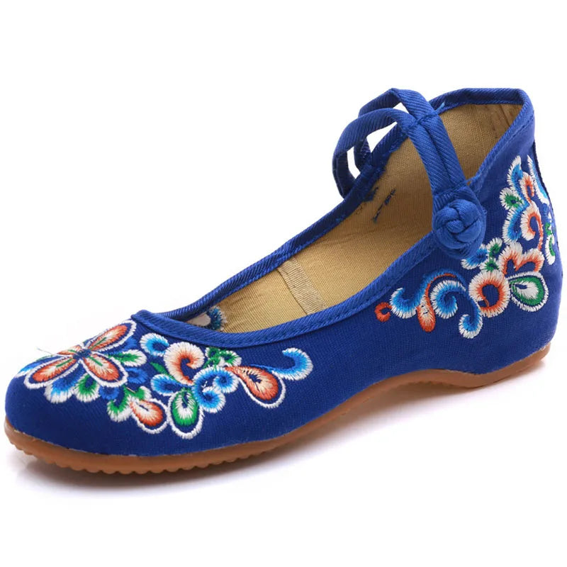 Chaussures de marche printemps-automne pour femmes, style touristique, broderie, style national, chaussures plates en tissu, zapatos mujer WSH2295