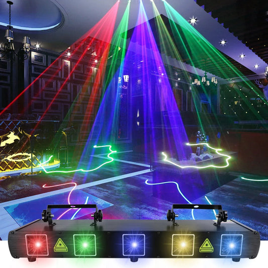 WUZSTAR LED Stage Lights 5 Heads DMX512 Laser Effect Lighting 5 Colors Voice Control Party Club Bars DJ Spider Led Disco Light