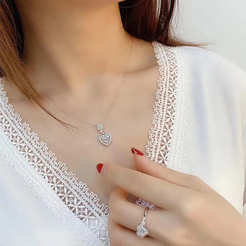 Romantic Heart Pendant Necklace for Women Sparkling Stone Wedding Jewelry