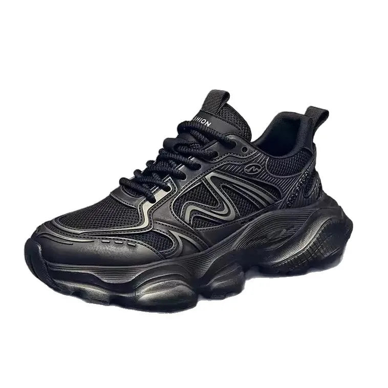 Empire Chunky Shoes Men Retro Solid Color Toe Lace-Up Mesh Lining Rubber Outsole Height Increasing Casual Sneakers Embossed Shoe