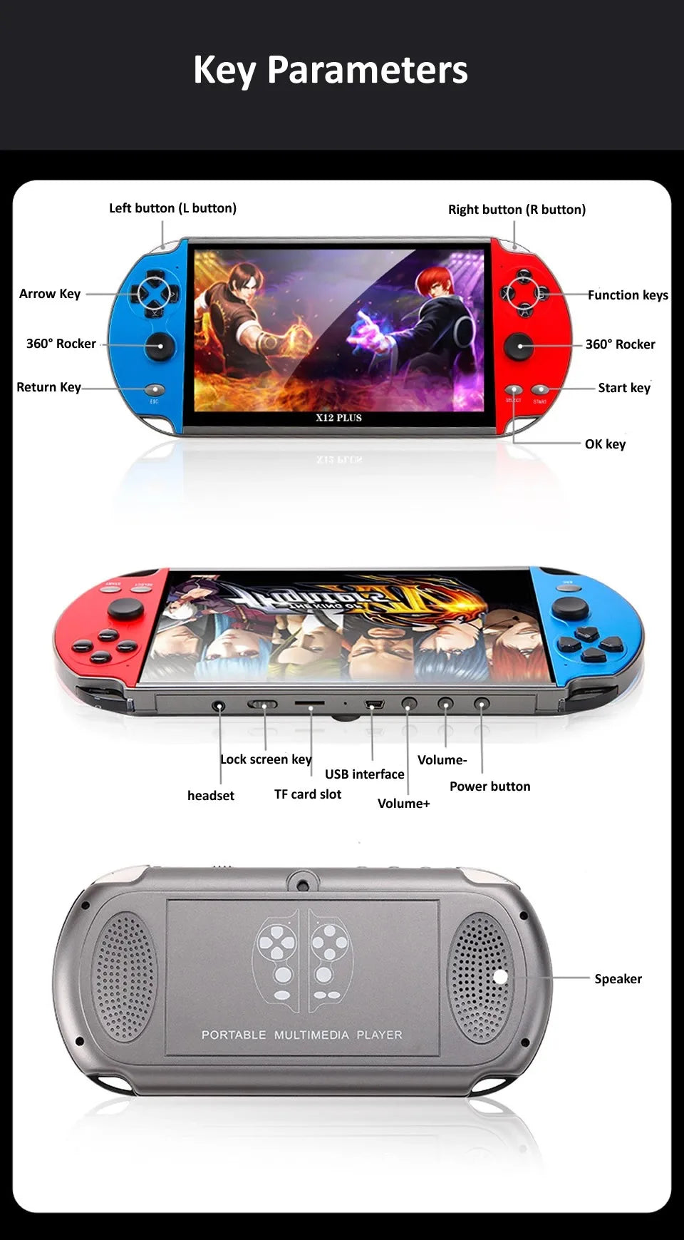 X12 Plus 7 Inch Handheld Video Game Console Retro Games 2500mAh Portable Gaming Player Consola De Videojuegos Wiisun