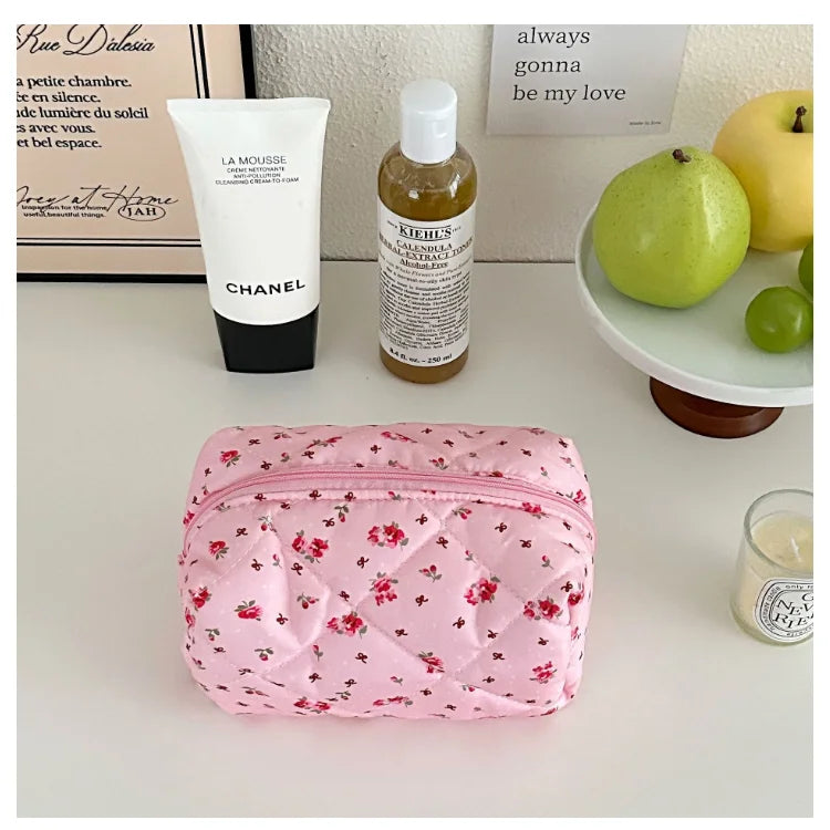 YY Handmade Cotton Makeup Bag for Women Aesthetic Girl for Toiletry Bag with Bow Detail National Style Handmade by Women