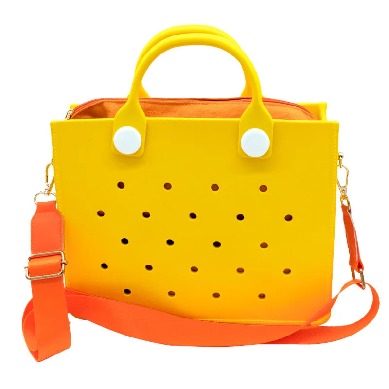 Lightweight Perforated Reusable EVA Handbag Black Women's Tote Bags for Women & Girl with Shoulder Strap for Beach & College