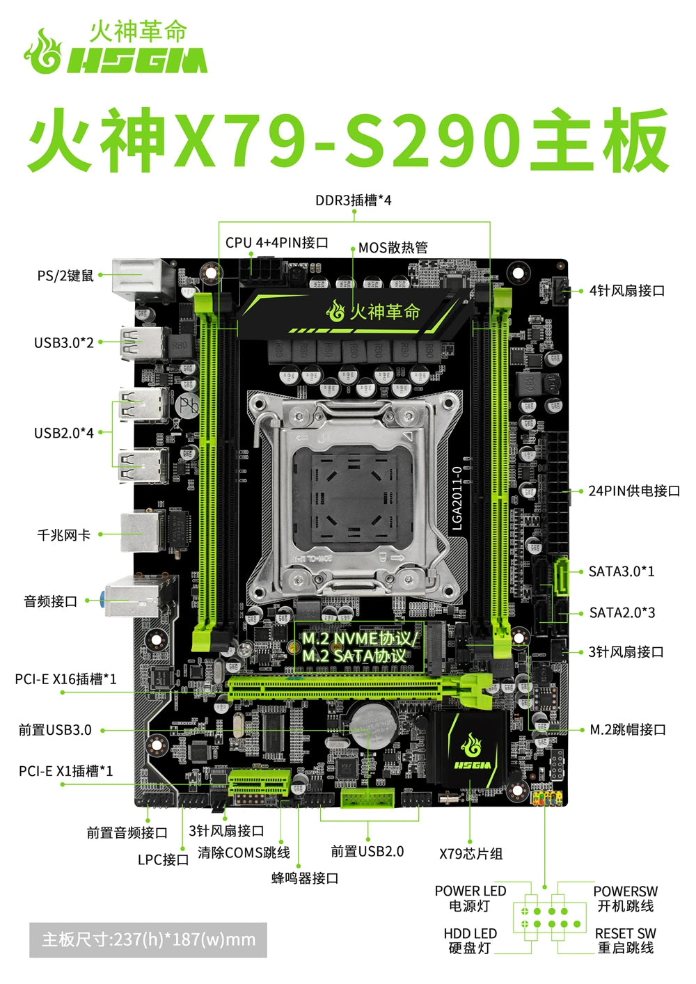 HSGM X79-S290 Motherboard 4*DDR3 RDIMM 128GB Memory Server Board New Product