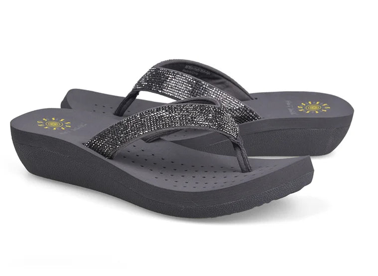 Best Selling Womens Slides Quality Rhinestone Slope Heel Flip-flops Non-slip Elastic Insoles Korean Fashion Summer Sandals
