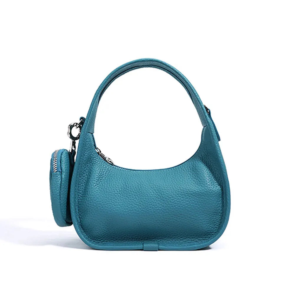 Genuine Cowhide Leather Ladies Shoulder Bag Fashionable Underarm Saddle Handbag Zipper Closure Crescent-Shaped Design for Women