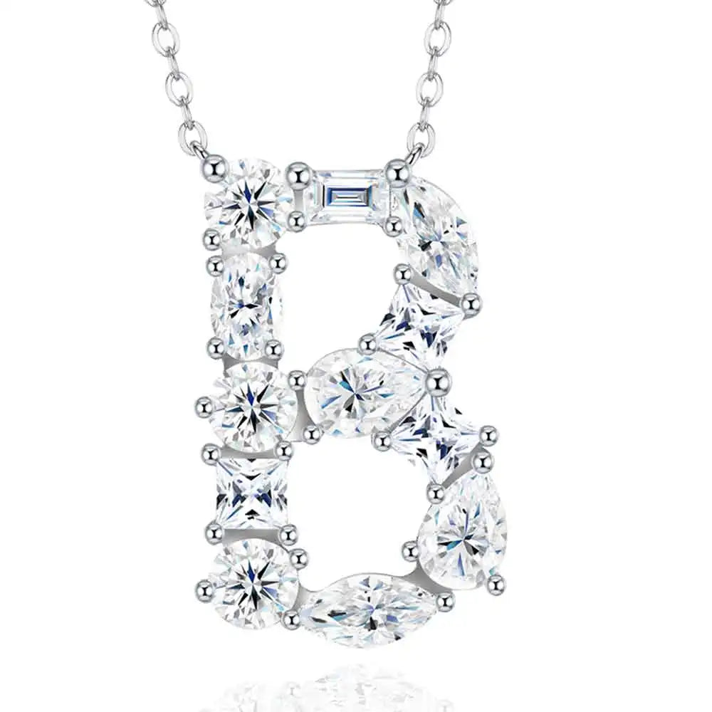 Letter B Moissanite Pendant Chain Pear Cut VVS1 Moissanite Necklace Letter Design Square Moissanite Necklace