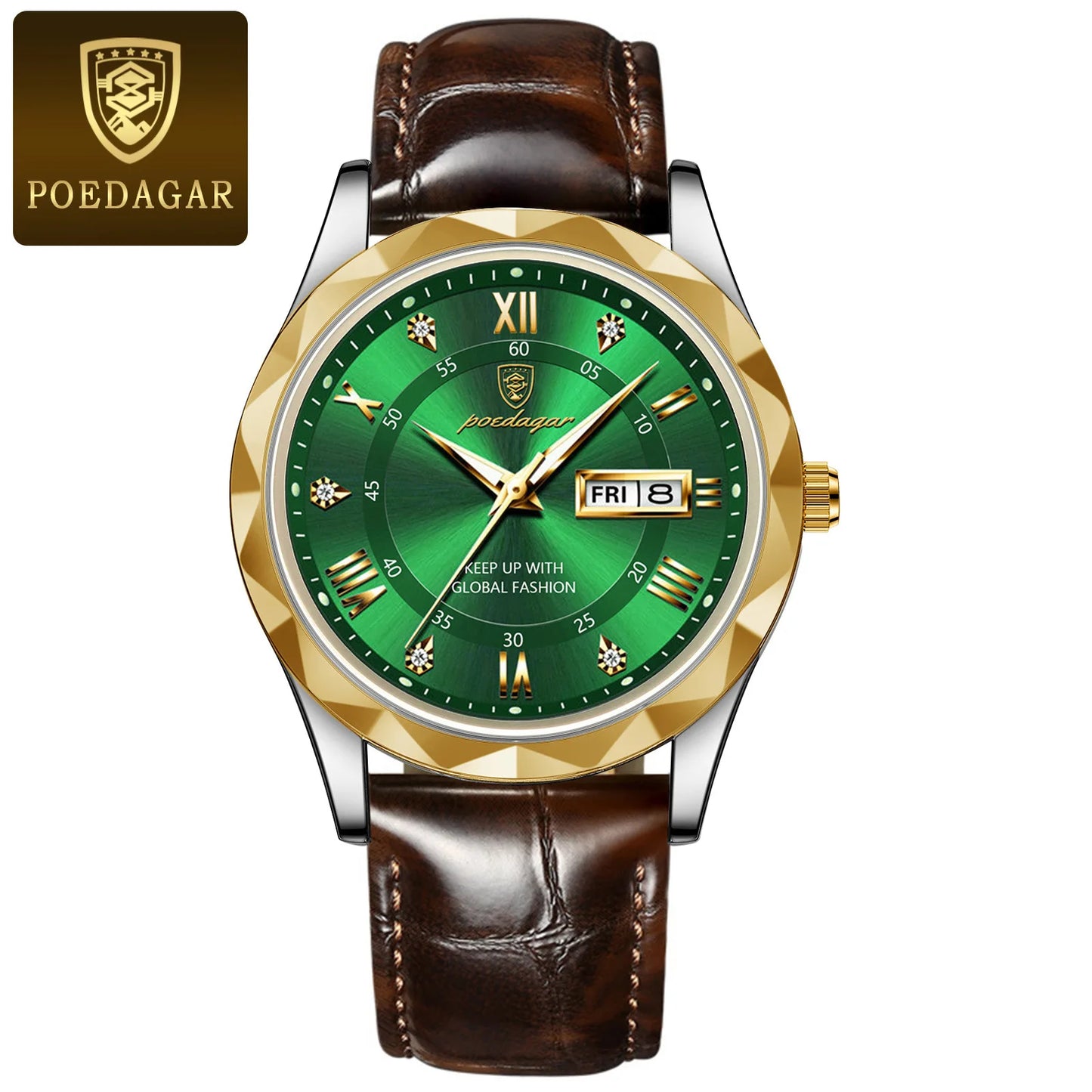POEDAGAR Watches for Men Classic Luxury Week Display Sports Quartz Watch Mens Waterproof Leather Band Date Wristwatches Male