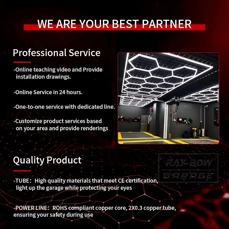 Customized 14 Grids Car Detailing Workshop Honeycomb Hexagonal Led Garage Light Car Wash Ceiling Led Light