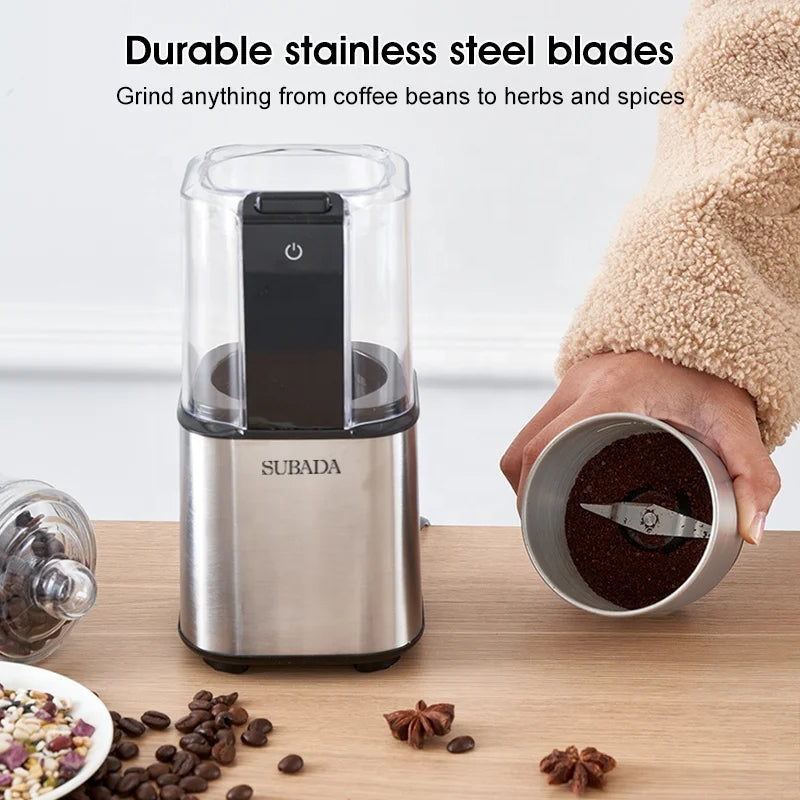 New Household Coffee Bean Grinder Stainless Steel Portable Nut Grains and Dry Spice Herbs Grinder Small Automatic Grinder