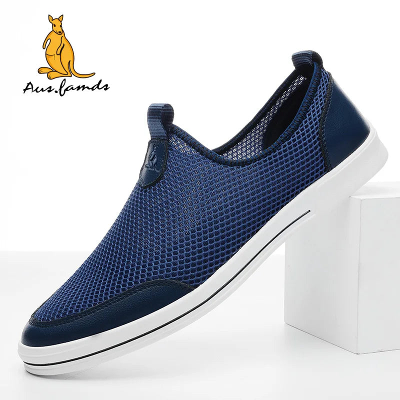 Men's Lightweight Cowhide Leather Casual Sport Sandals Kangaroo Logo Slip-On Lace-Up Summer Walking Style Shoes Breathable