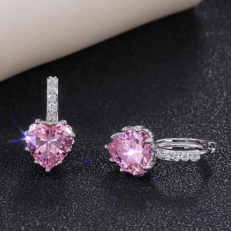 Romantic Heart Crystal Drop Earrings For Women Zinc Alloy Claw Setting Everyday Wear Blue Rhinestone Jewelry