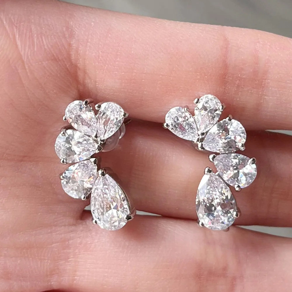 White Gold Diamond Earrings Pear Cut D Color Wedding Women's Classic Style.