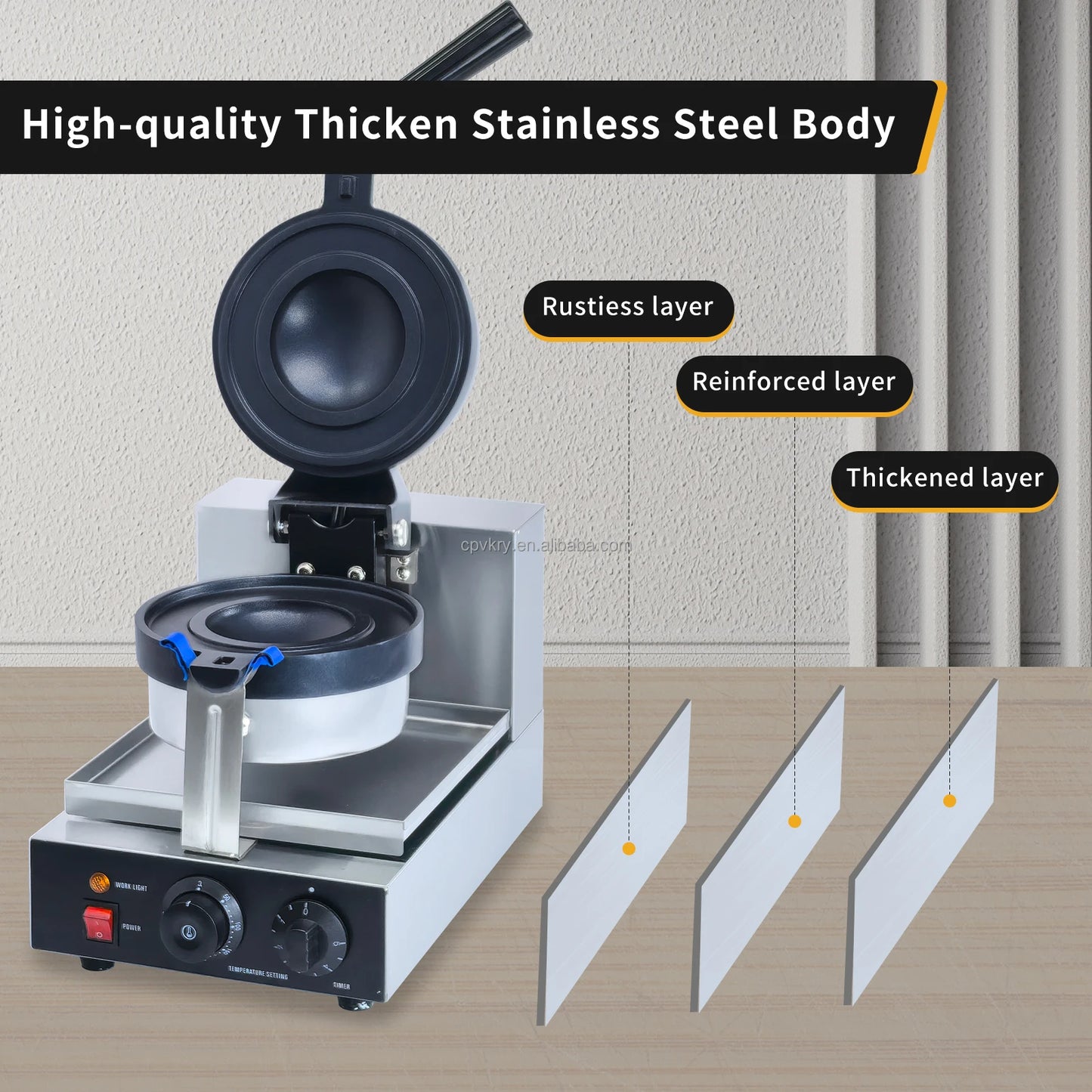 Adjustable 50-250℃/122-482℉ Non-Stick Coating UFO Burger Ice Cream Filling Waffle Maker Sandwich Press for Snack Machines