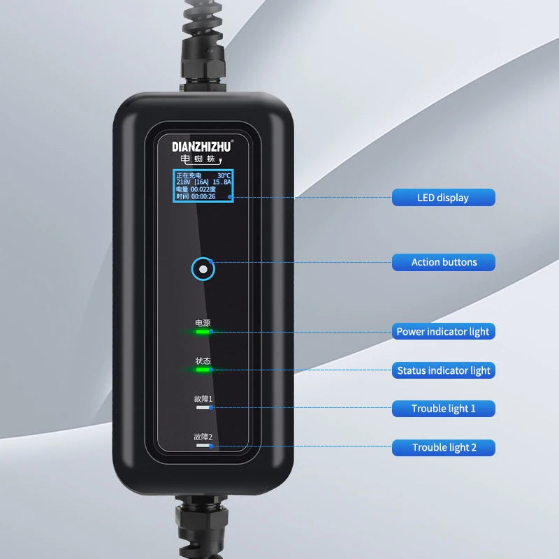 Feyree Type2 Portable Ev Charger 3.5kw 16a 1phase J1772 Socket With 5m Cable Smart App Wifi Control Version for Electric Vehicle