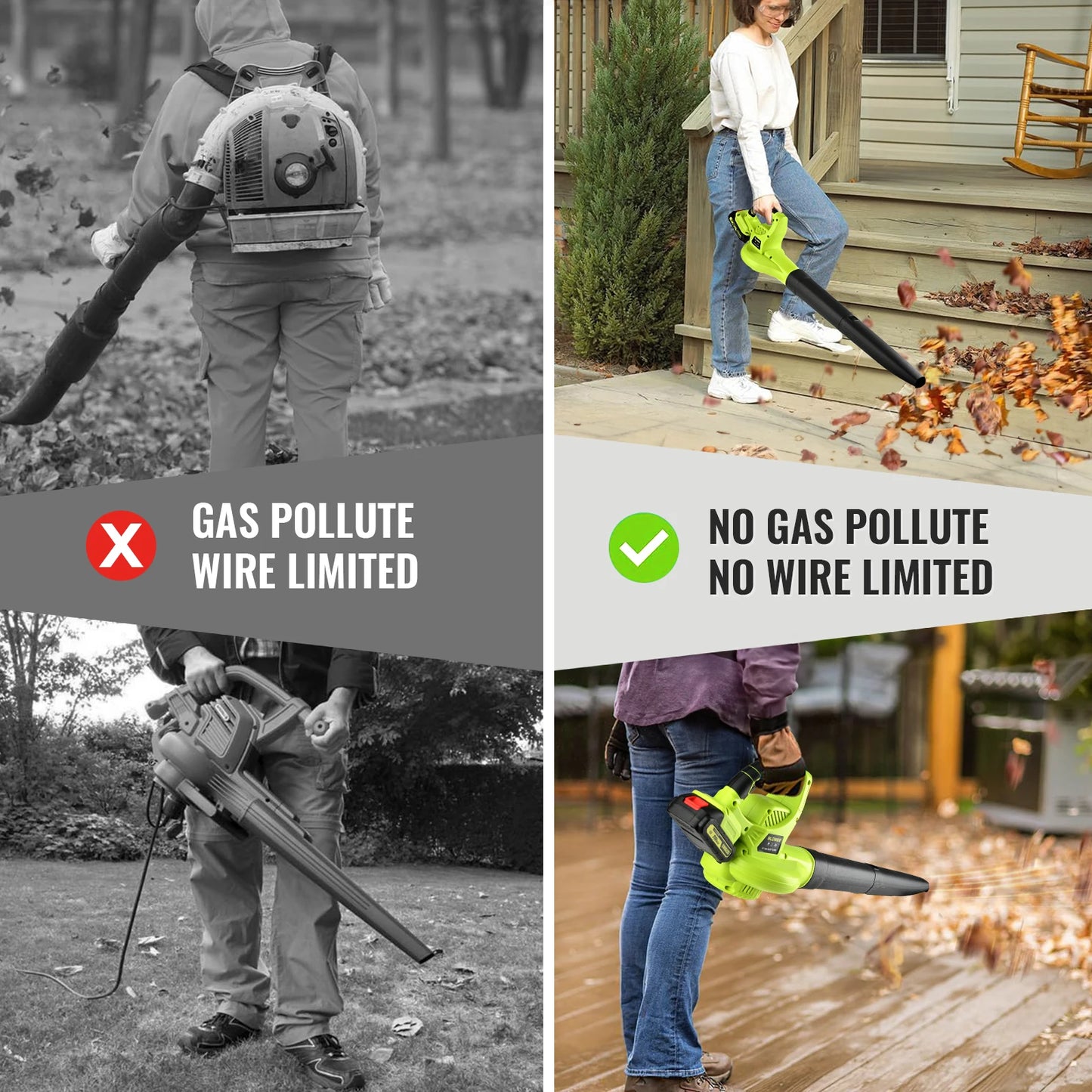 Green 21V Cordless Leaf Blower Efficient And Powerful With 2 Battery And Charger Used For Cleaning Dust And Fallen Leaves