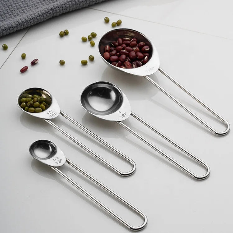 4-Piece Stainless Steel Kitchen Tool Set with Ring Accessories Measuring Cups and Spoons for Baking Boxed Packaging