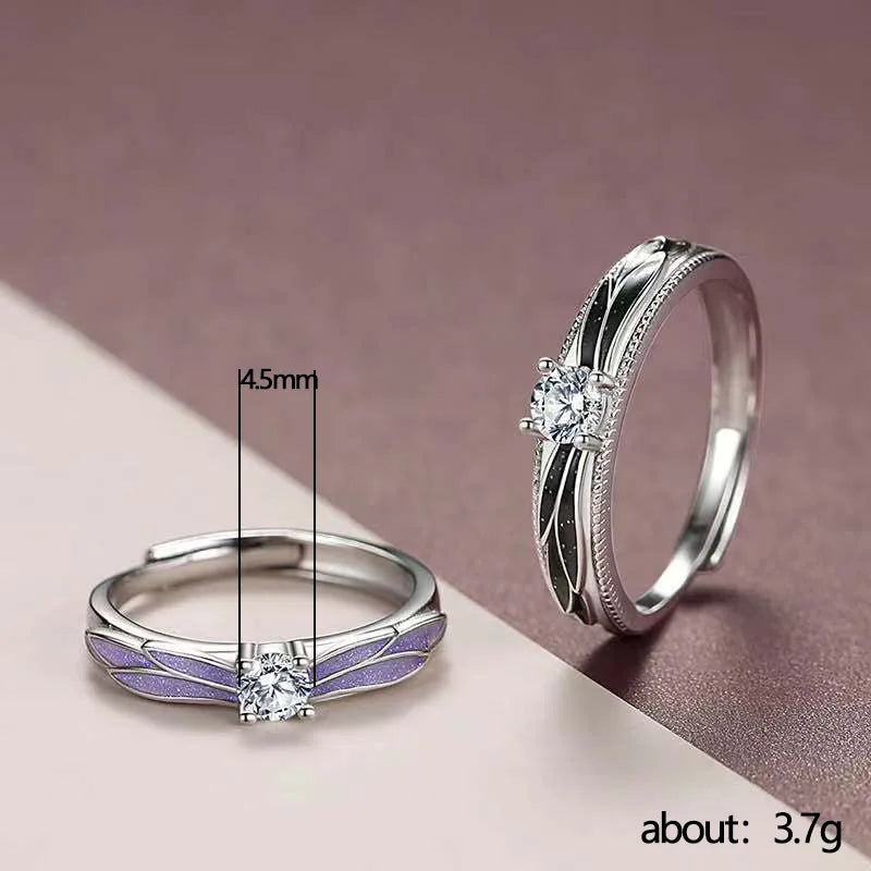 F1052 Wings Design Engagement Ring For Women Cubic Zirconia Prong Setting Lab Created Round Stone Fashion Rings
