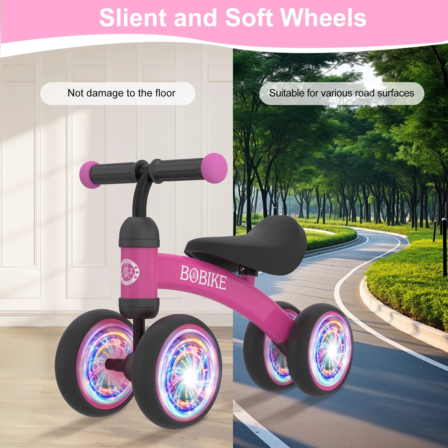 Baby Balance Bike Toys for 12-36 Months Kids Toy Boy and Girls Gifts Toddler Best First Birthday Gift (Rose Red-Light)