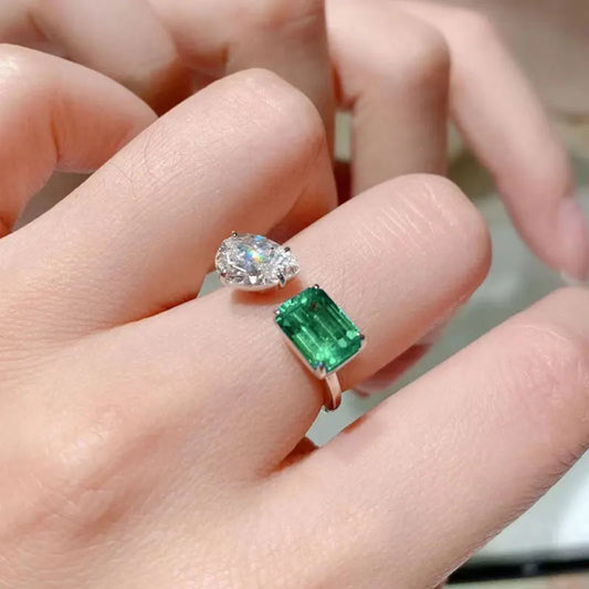 F1748 Emerald Ring Pear Cut Diamond Prong Setting Women's Classic Engagement Gemstone Fine Rings