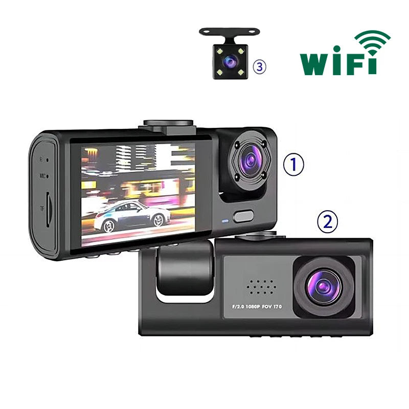 Dash Cam 3 Channels 1080p Hd Front Rear and Inner Camera Car Video Recorder Dvr Black Box Driving Record for Car
