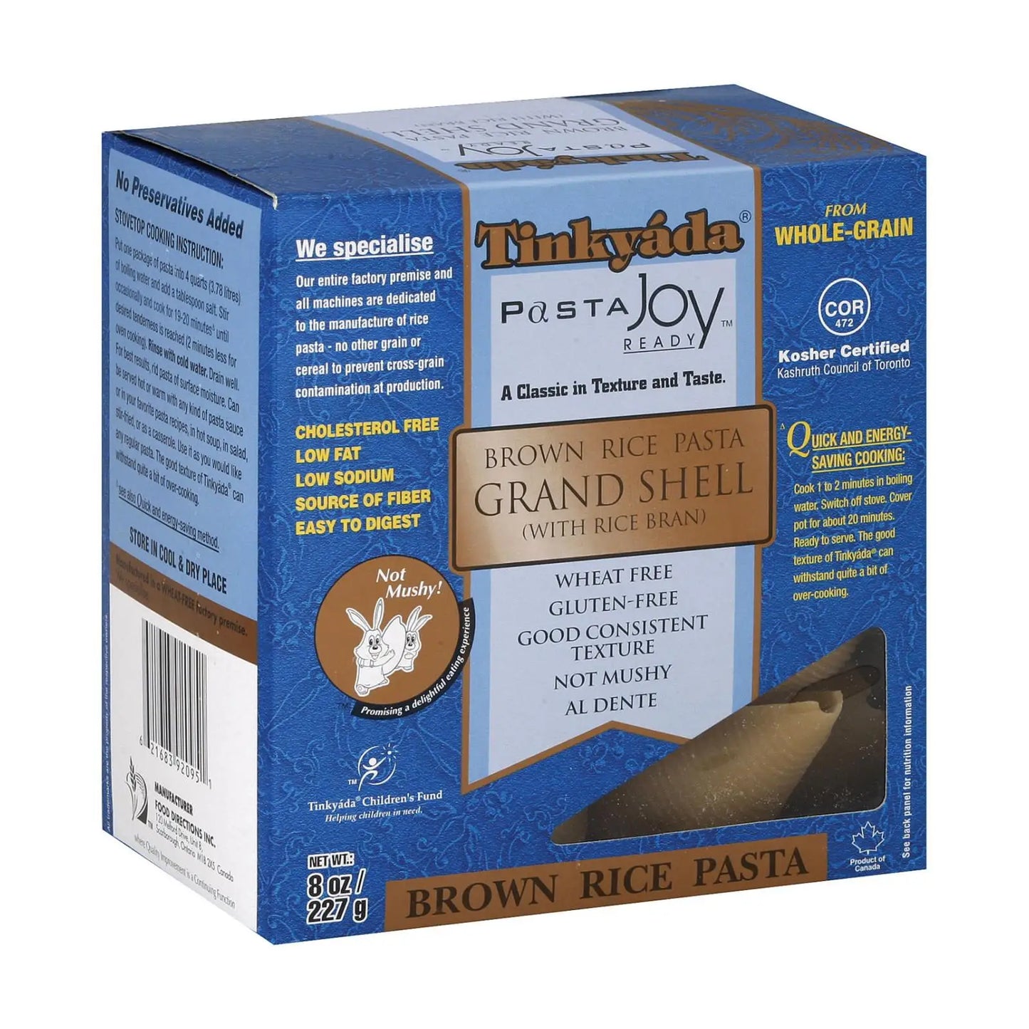 UD2 Tinkyada Organic Brown Rice Pasta Case 12-8 oz Grand Shell Fresh Style Fusilli Capellini Pasta Natural Refined Dried Bag