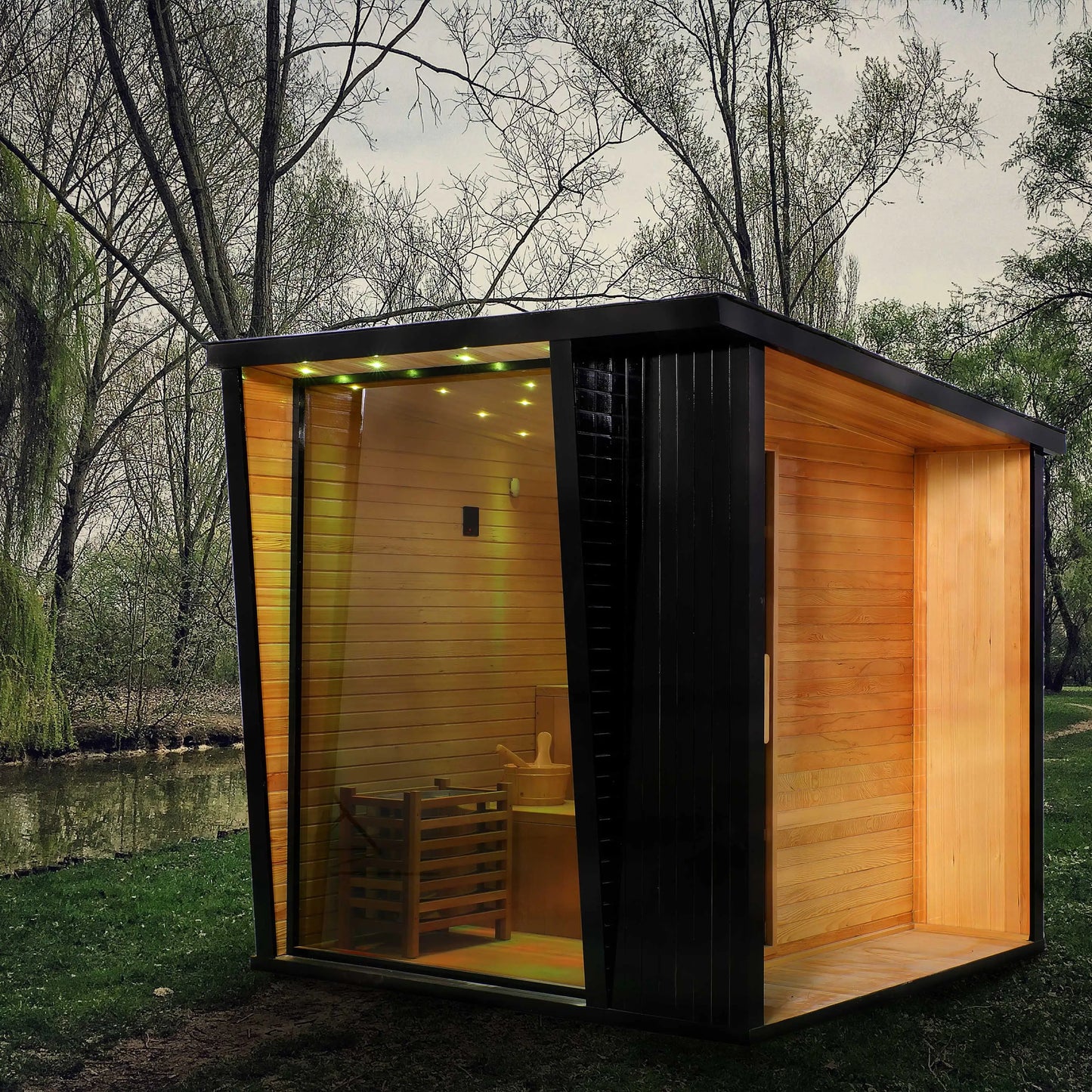 Outdoor 6-Person Traditional Finnish Sauna | Large Cedar Cabin with Natural Red Cedar Interior & Heater Room