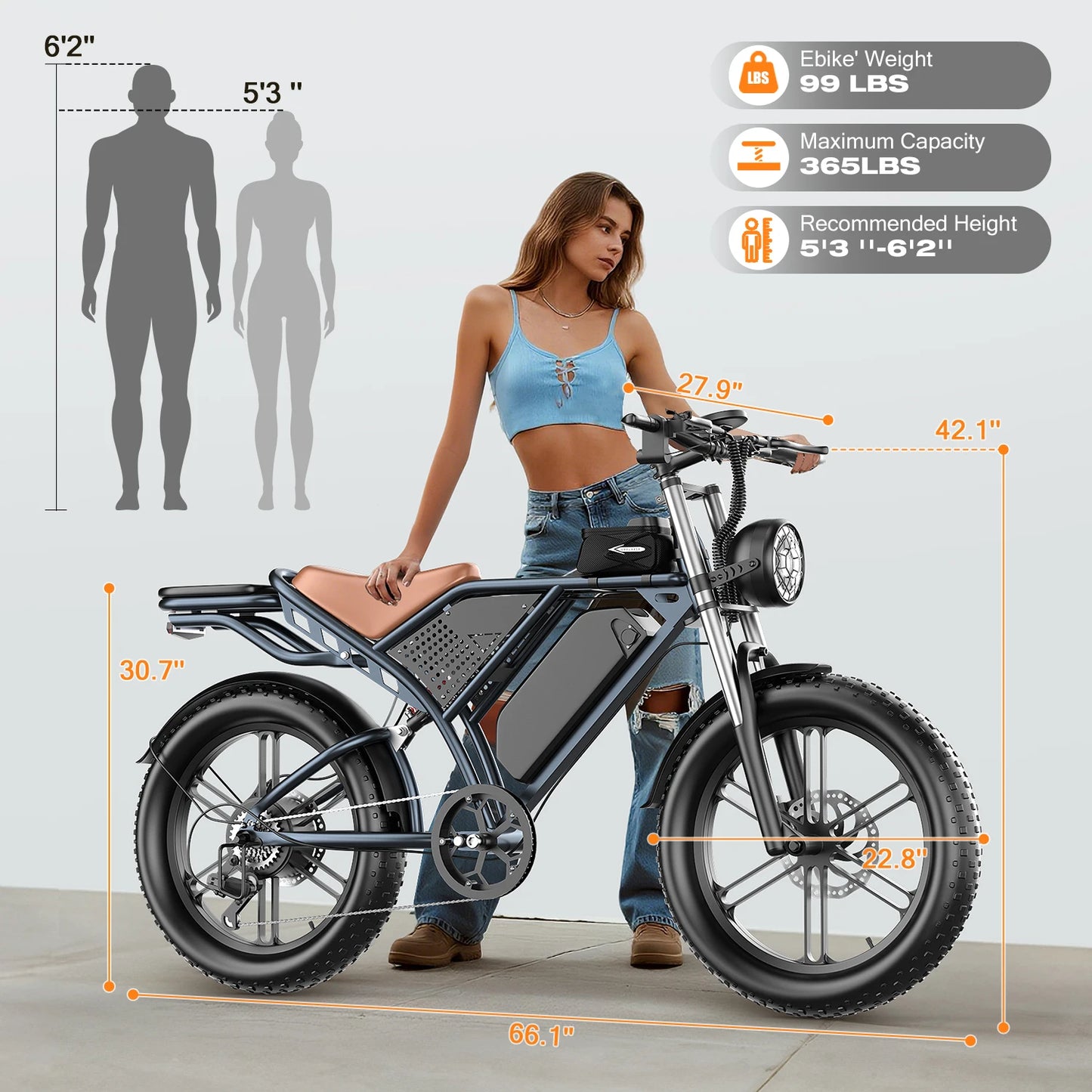 1500W New Lithium Battery Fat Tire 20-inch Electric Snow Bike Fat Bike 48V 20A Beach Off-road Road City Anti-motorcycle Model