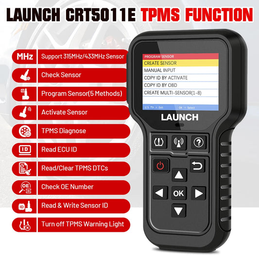 LAUNCH X431 CRT5011E TPMS Tire Pressure Diagnsotic Tool 315MHz 433MHz Sensor Activation Programing Learning Reading OBD2 Scanner
