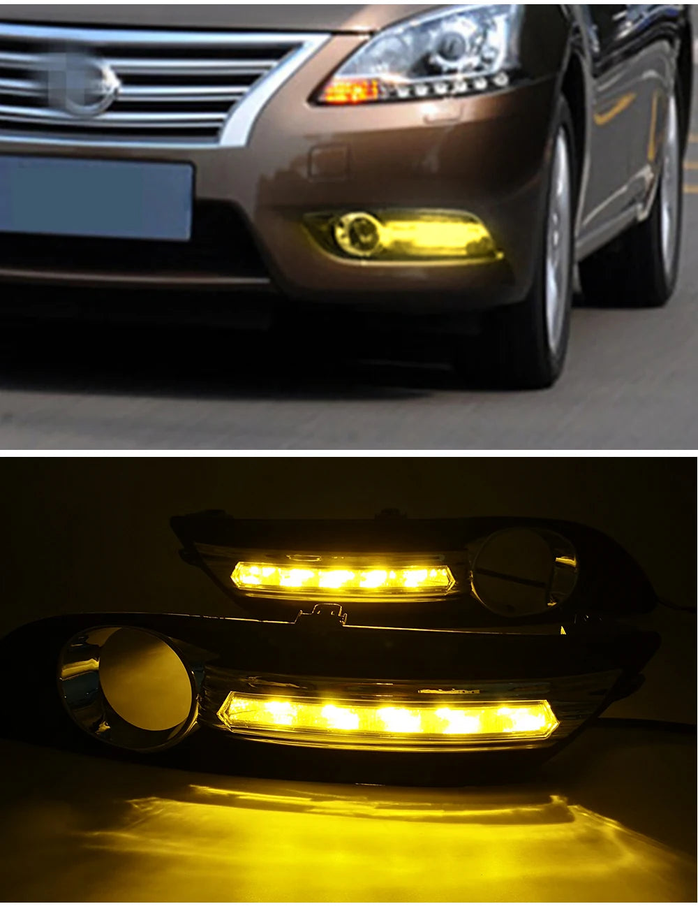 1 Set LED Daytime Running Lights Daylight Fog light cover with turn signal DRL For Nissan Sentra Sylphy 2012 2013 2014 2015