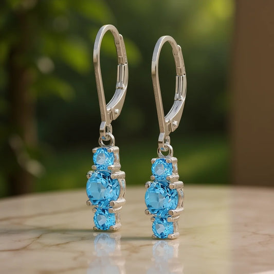 Silver Plated Topaz Drop Earrings For Women Classic Party Jewelry Claw Setting Fashion Earrings Zinc Alloy Material