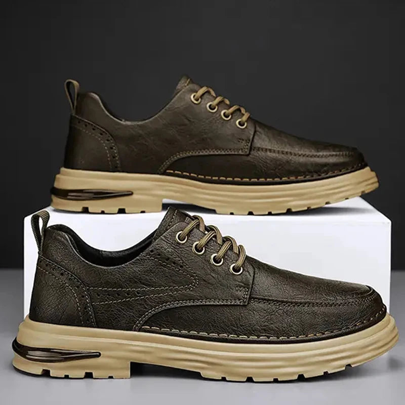 New Leather Shoes Men's Korean Version Fashion Custom LOGO 4 Seasons Genuine Leather Lace-up Office Business Dress Shoes