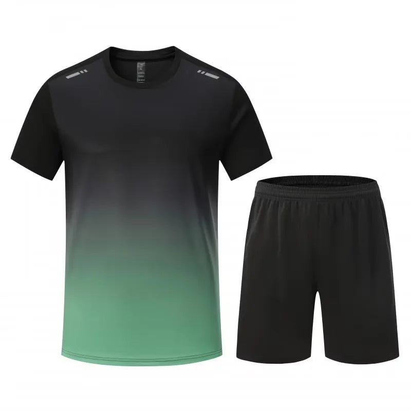 In Stock Fitness Workout Sports Quick Dry T Shirt Shorts 2 Pieces Sets 100% Polyester Custom Running Gym Tracksuits for Men