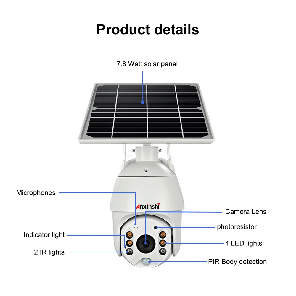 Anxinshi Ubox App 1080P Two Way Voice 4G Wifi IP Solar Panel Battery Dual Power PTZ CCTV Camera