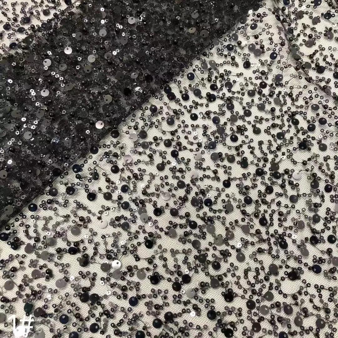 Width 130 cm Polyester Sparkly Sequins Embroidery Beads Mesh Fabric Heavy Tulle Lace Fabric for Wedding Dress Curtain